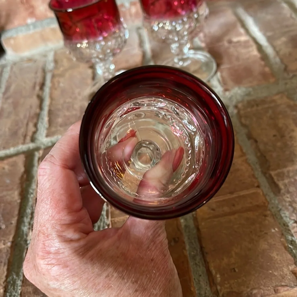 Vtg Tiffin Franciscan Kings Crown Thumbprint Ruby Juice Goblets Set of 3